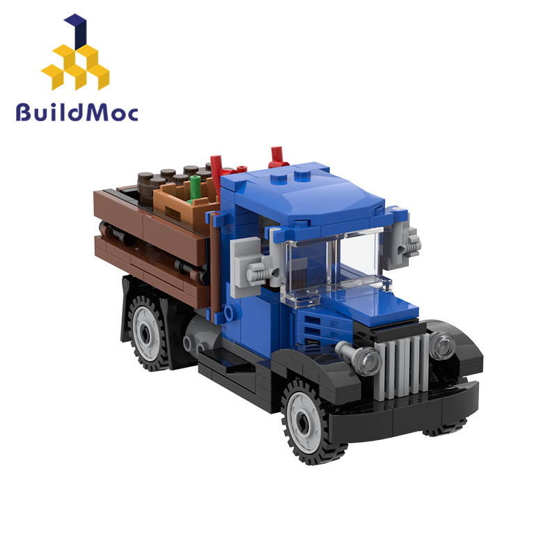 BuildMOC城市街景老式货运卡车模型可坐人 中国拼插拼装积木玩具