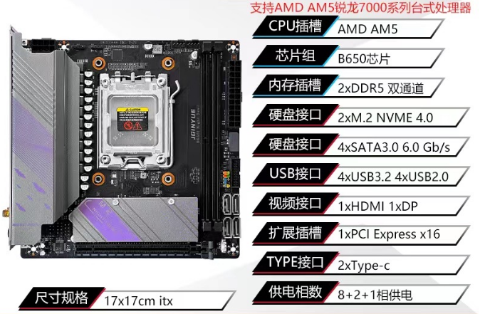 {现货}精粤B650i Night Devil主板itx DDR5支持7000系列锐龙