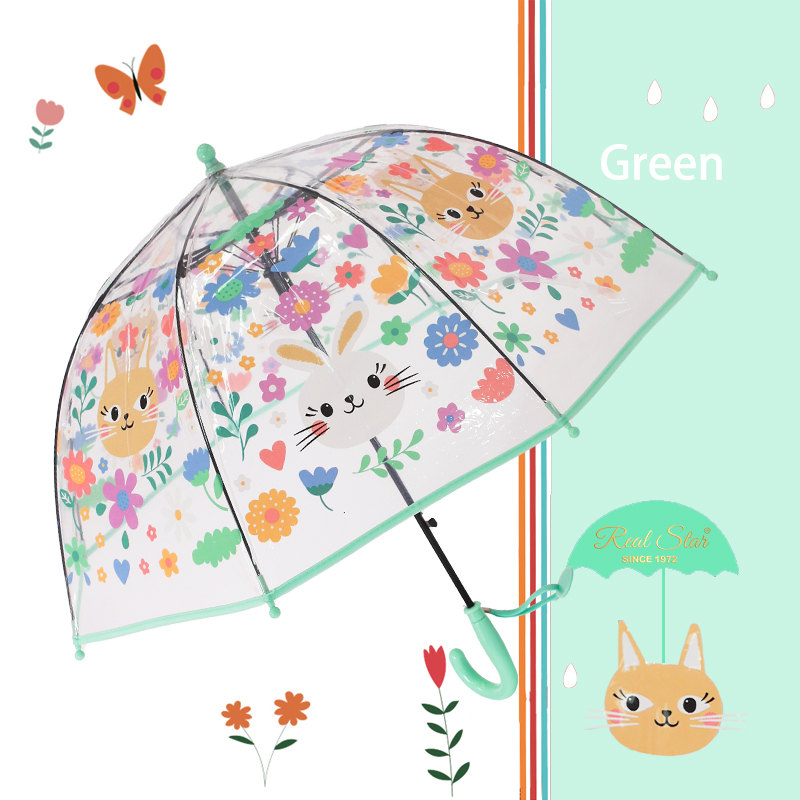 儿童雨伞幼儿园小学生女宝宝卡通兔兔满印可爱透明造型伞女童雨伞