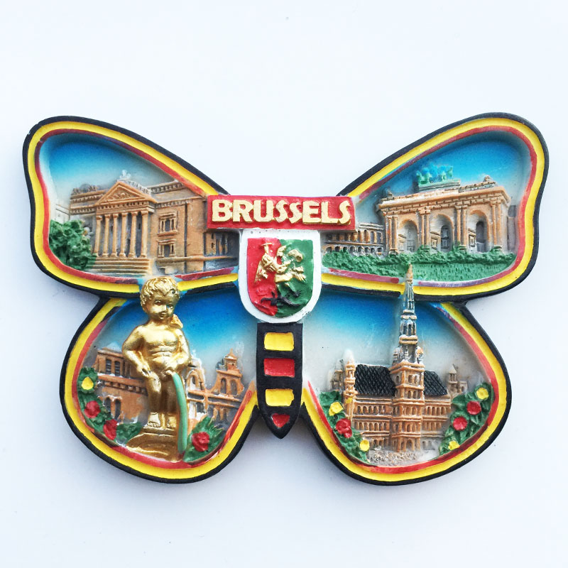 比利时布鲁塞尔创意蝴蝶风景旅游纪念装饰工艺品礼物 磁铁冰箱贴
