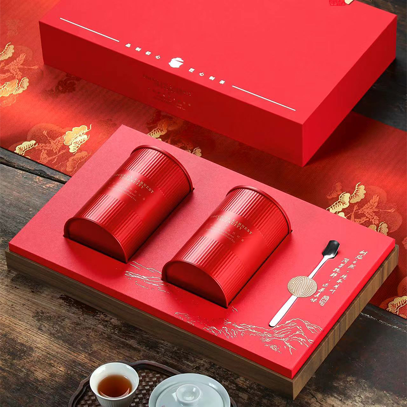 茶叶包装盒新款红色空盒子高档红岩茶滇红单枞通用2罐空礼盒定制