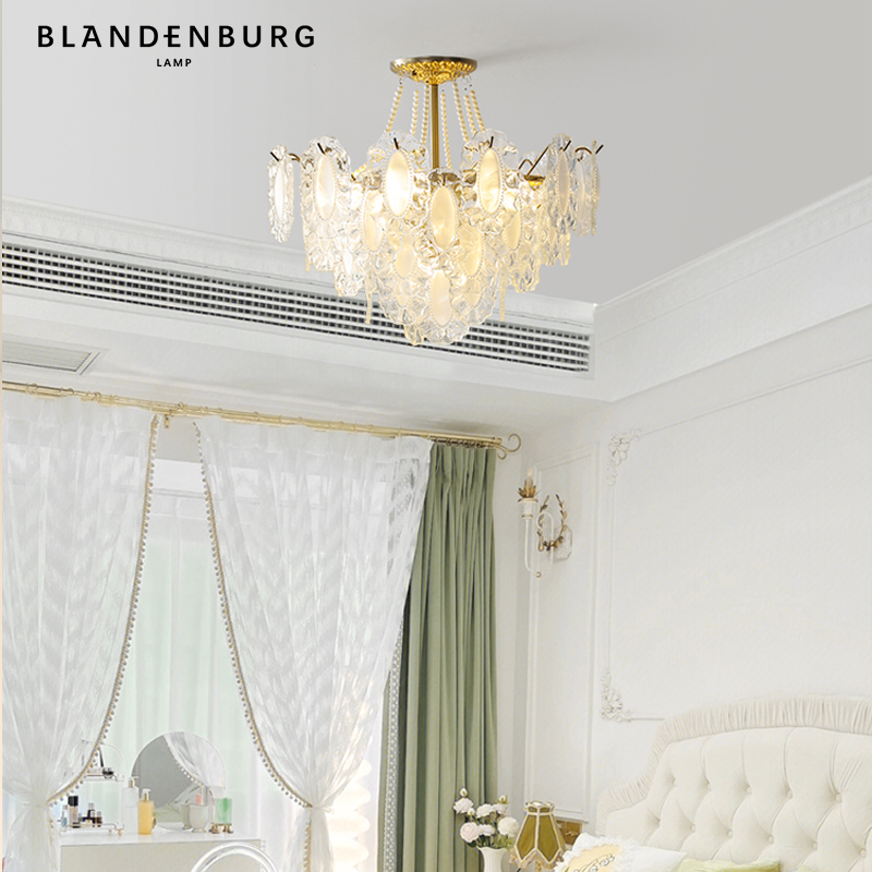 法式水晶吊灯北欧创意轻奢时尚玻璃珍珠房间灯具温馨浪漫主卧室灯