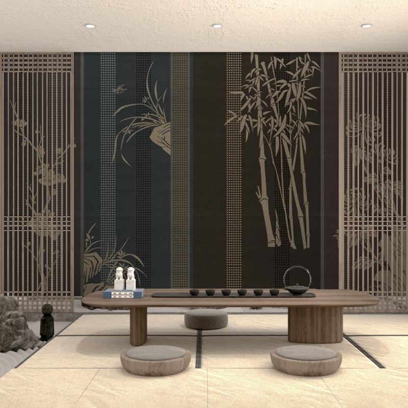 梅兰竹菊2022年新款壁布中式电视背景墙壁纸客厅书房茶室壁画墙布