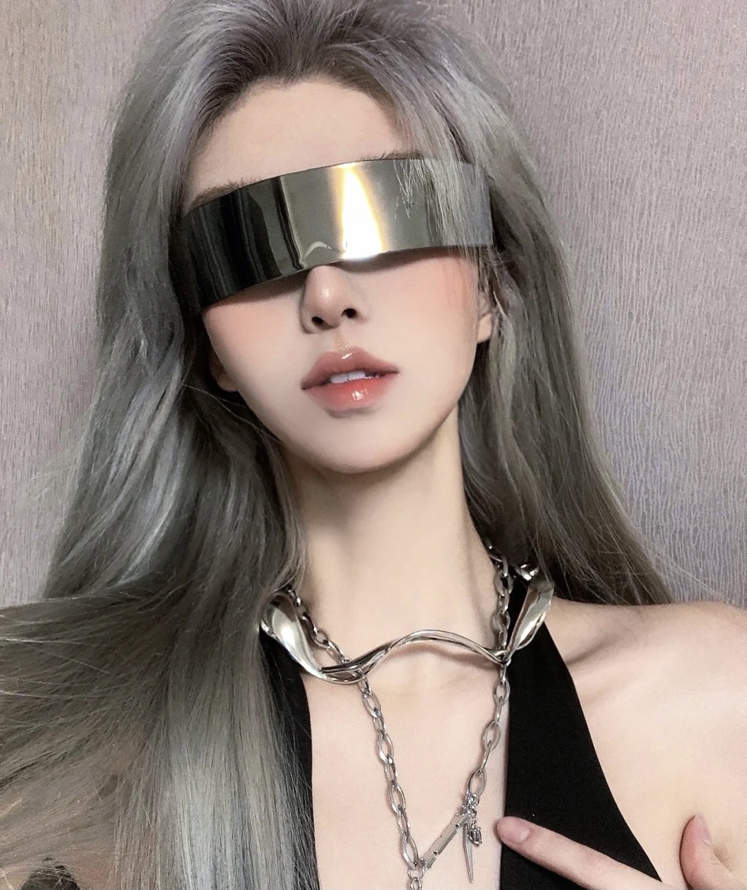 韩国ins街头超酷未来科技感长方形眼镜网红墨镜镭射太眼镜女潮