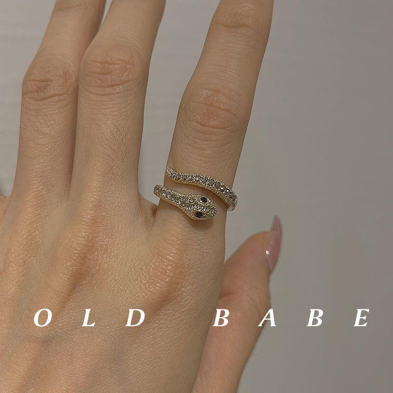 英国CherryKoko蛇形戒指女设计个性可调节食指戒镶嵌锆石戒欧美朋