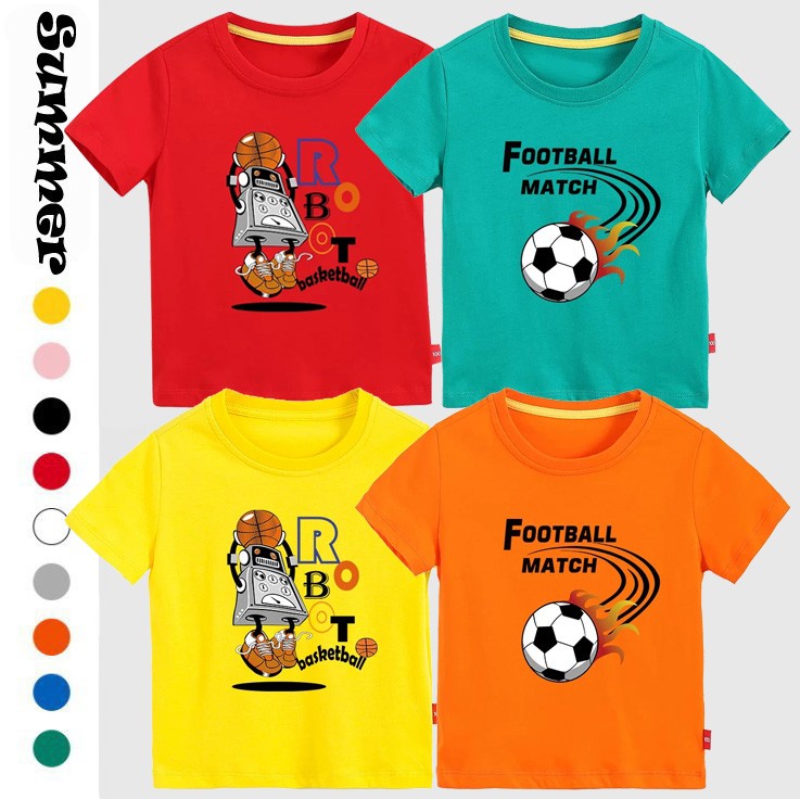 纯棉童装夏季新款男女童机器人篮球足球印花卡通短袖儿童亲子T恤