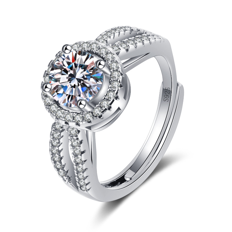 韩版时尚镀925纯银硞石镶钻1克拉戒指少女简约甜美大气结婚钻戒
