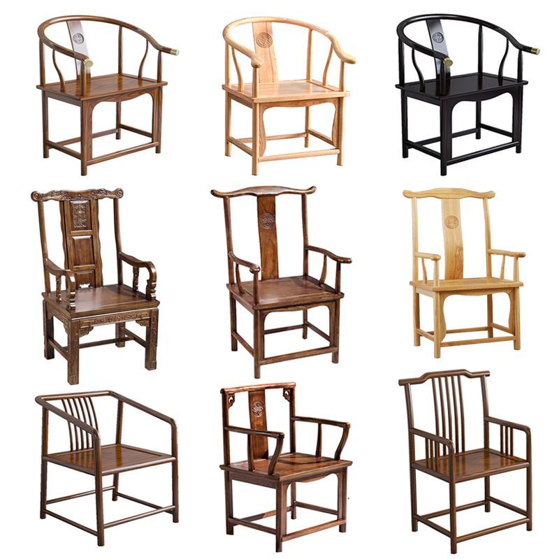 。实木中式圈椅围椅茶桌配椅家用办公两用太师椅卷书椅官帽椅月牙