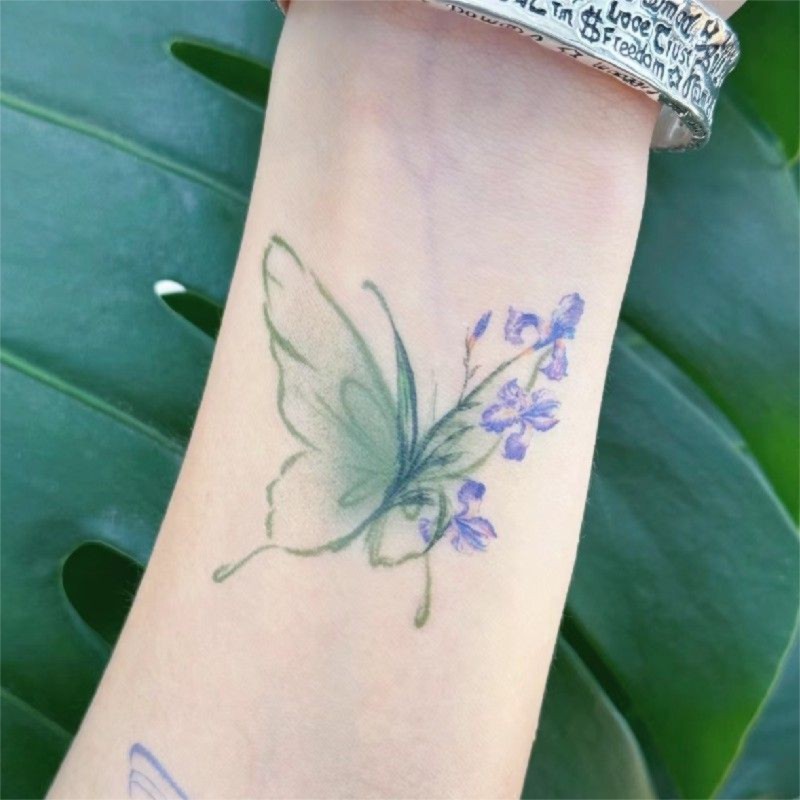 彩色蝴蝶纹身贴 铃兰花朵彩色小清新纹身贴女生ins风手腕纹身贴纸