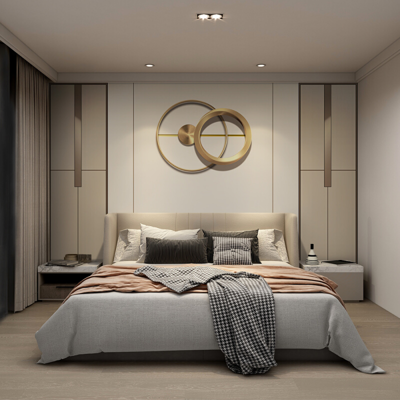 轻奢床头背景墙壁纸壁布2023新款简约卧室影视墙布暖色3d几何壁画