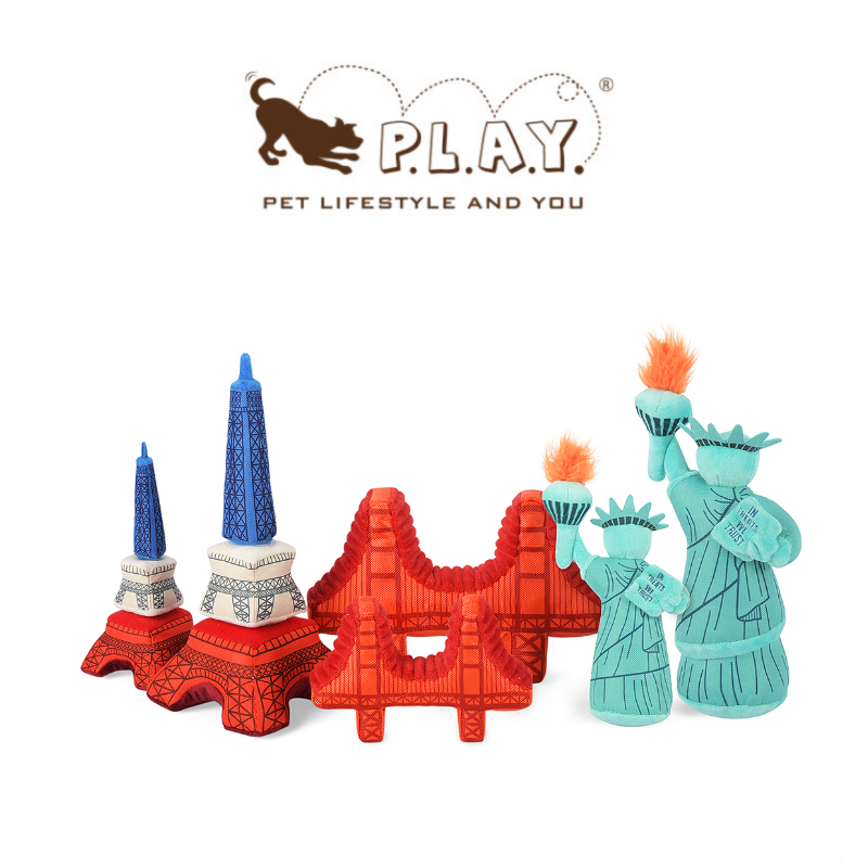 环游系列 PLAY美国新款毛绒发声互动狗玩具自由女神地标Petisan