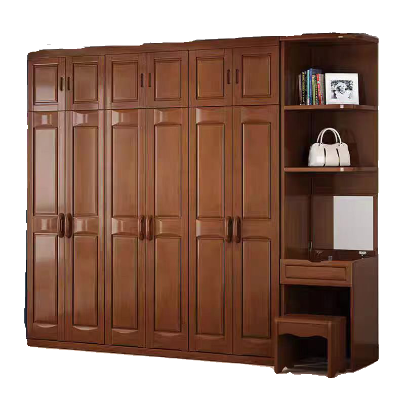 全实木衣柜家用卧室三四五六平开门中式橡木衣橱大容量收纳储物柜