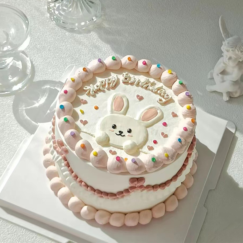 新款兔子生日蛋糕同城配送全国男女宝宝百天生肖兔本命年立体翻糖