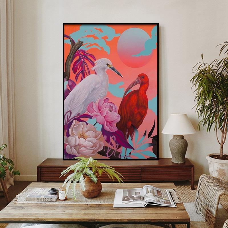 网红马蒂斯野兽派装饰画火烈鸟美式客厅手绘油画玄关卡通艺术丙烯