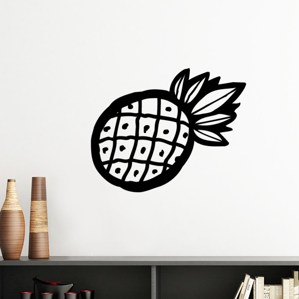 黑色简笔画水果菠萝手绘墙贴纸剪影可移除贴画
