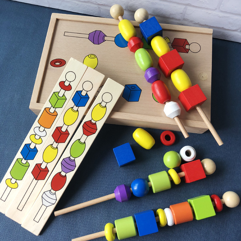 蒙台梭利教具启蒙益智力早教玩具三体六色木制大串珠盒感官幼儿园