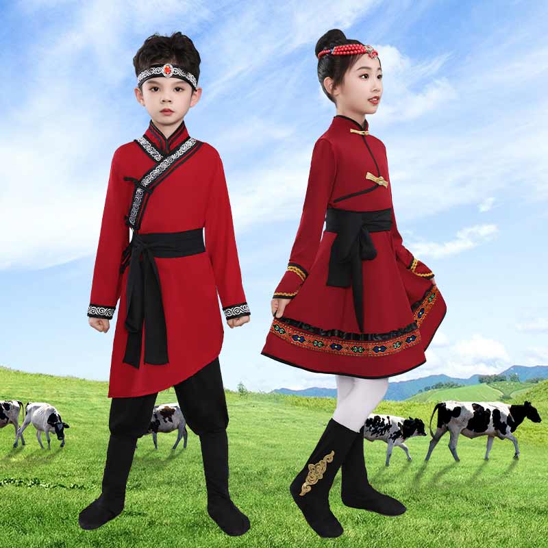蒙古服儿童蒙族服装女白马舞蹈演出服男女童少数民族蒙古族演出服