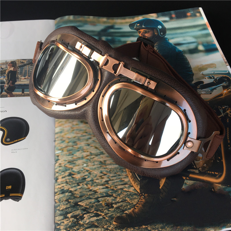 哈雷机车二战飞行员 复古做旧机车头盔风镜护目镜 骑士棕太阳眼镜