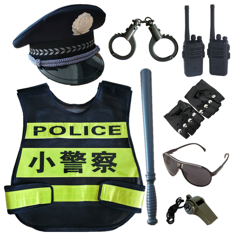 男女童小警察交警大盖帽儿童黑猫警长玩具枪套装小特警装备对讲机