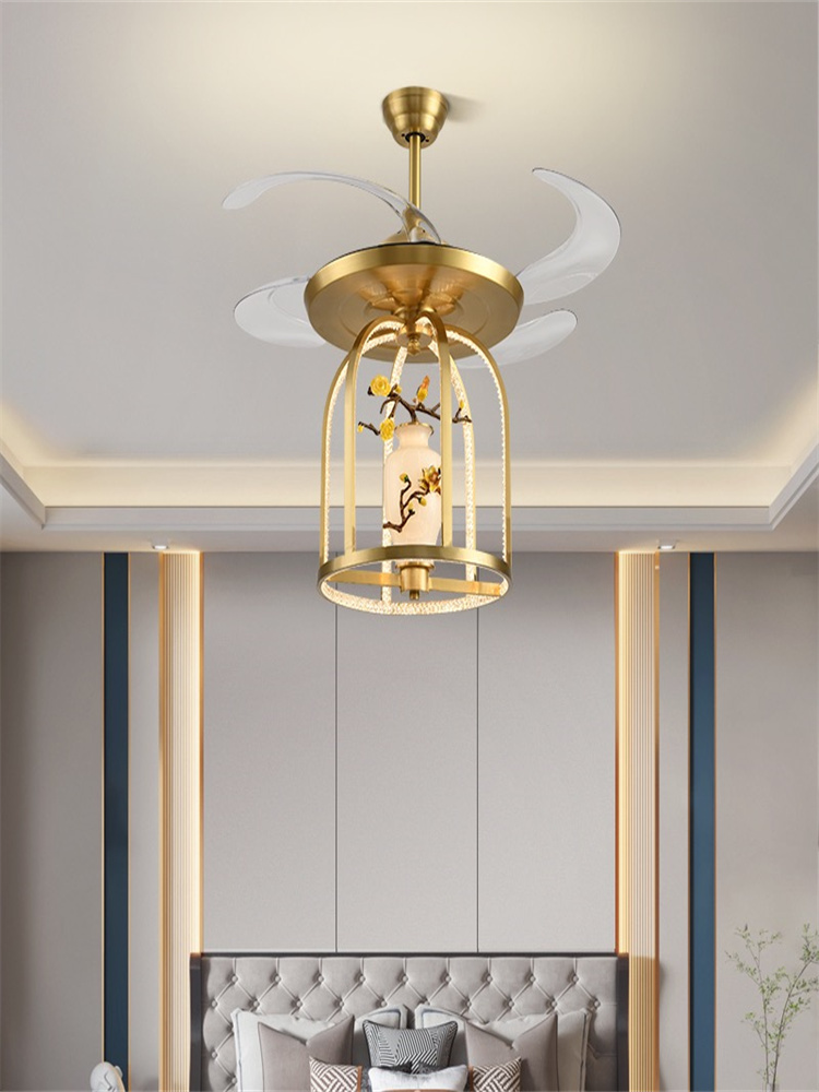 全铜风扇吊灯新中式轻奢餐厅小现代设计师书房茶室吧台卧室房间灯