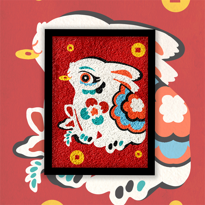 新年国风传统刺绣中秋玉兔庆中秋迎团圆简易DIY纸浆画赠工具包