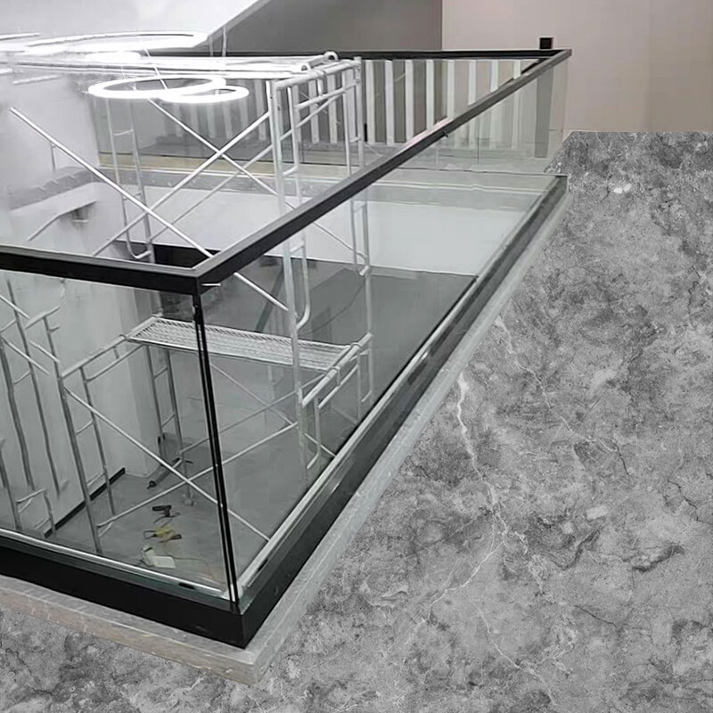 新中式落地无框玻璃地槽阳台楼梯扶手栏杆隔断护栏铝合金固定卡槽