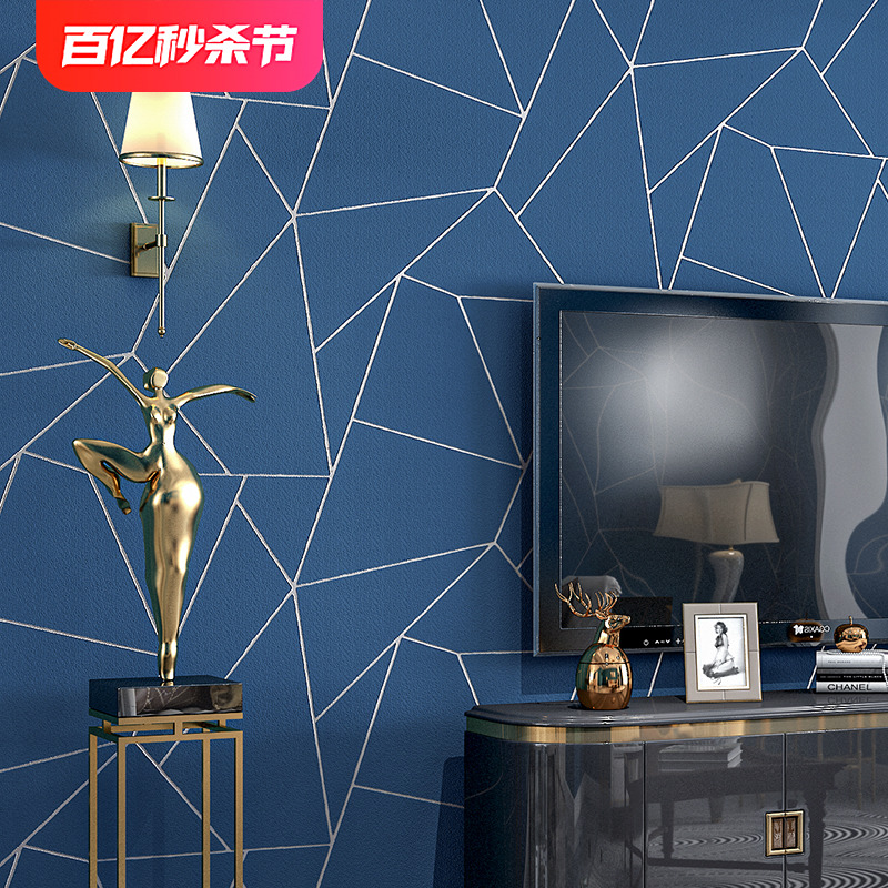 鹿皮绒墙纸北欧几何图形图案线条现代简约卧室客厅电视背景墙壁纸