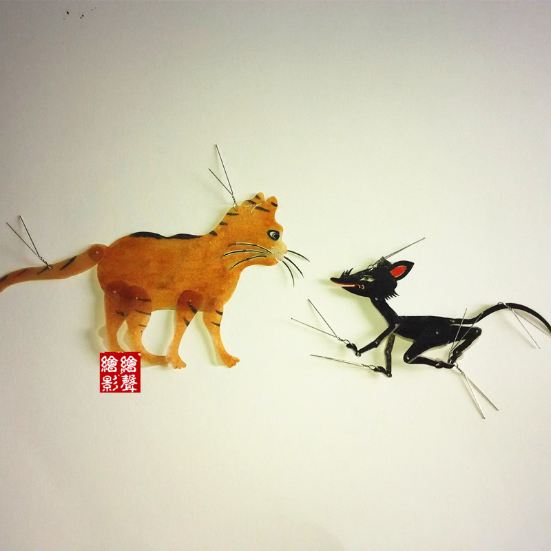 皮影戏道具人物动物 猫和老鼠 双面表演带操作杆 定制 绘影皮影