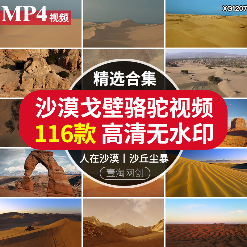 荒野沙漠戈壁日落骆驼风化地貌大漠丝绸之路沙丘风景视频剪辑素材