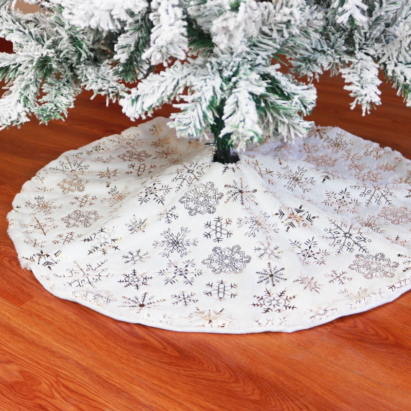 新品圣诞节白色北欧轻奢毛绒树裙烫金雪花羽毛图案圣诞树下装饰品