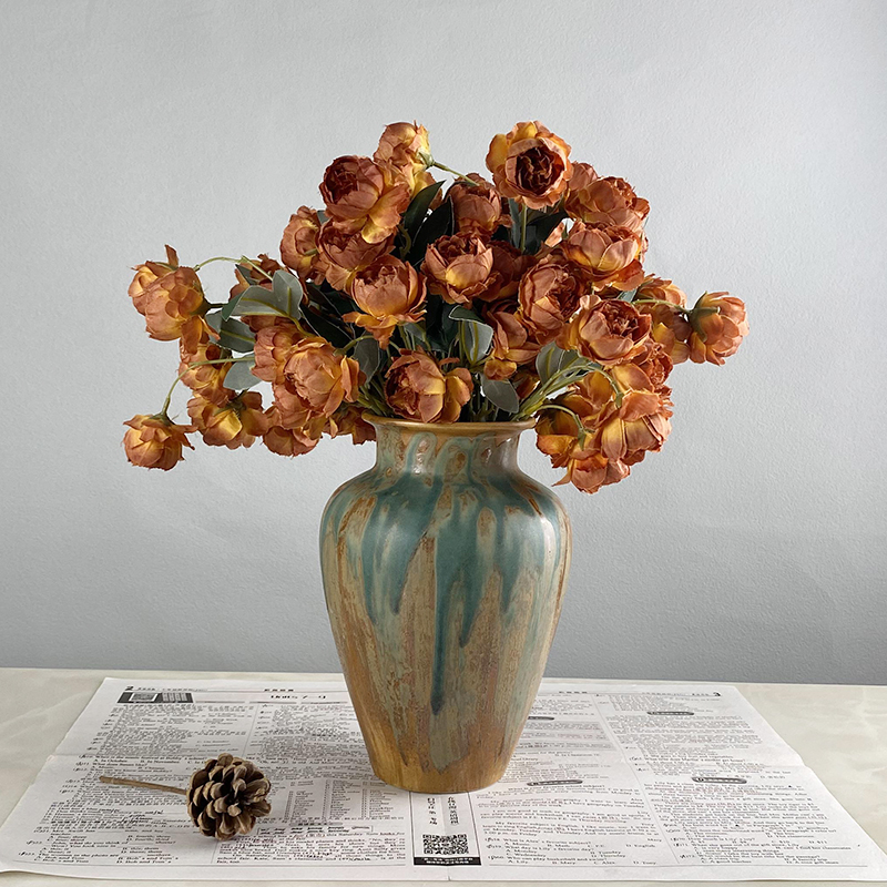 景德镇陶瓷花瓶手工油画风花器中式美式插花家居客厅样板房装饰
