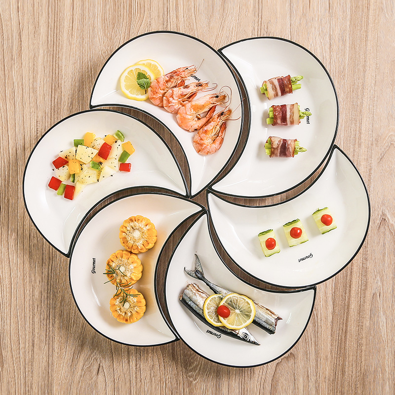 网红月亮盘子组合月牙拼盘餐具套装创意个性陶瓷菜盘家用奇形碟子
