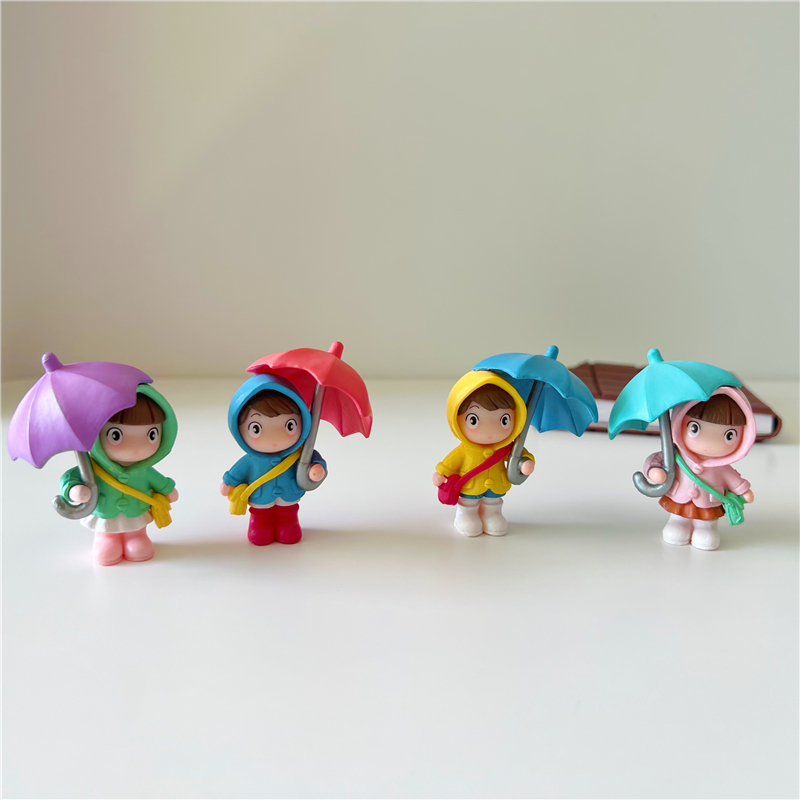 日式创意可爱小女孩男孩桌面摆件 撑伞女孩微景观园艺造景配件