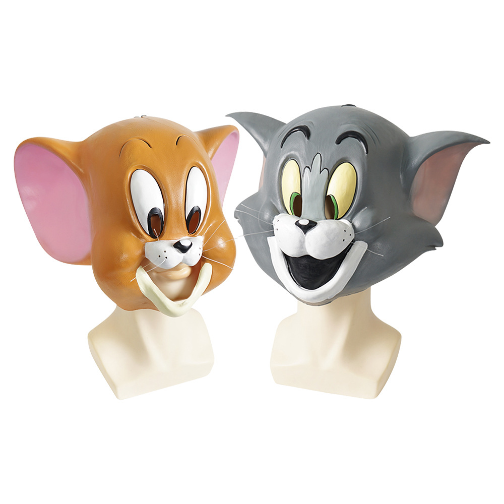 新款卡通动画片猫和老鼠儿童搞笑乳胶头套运动会默契组合乳胶面具