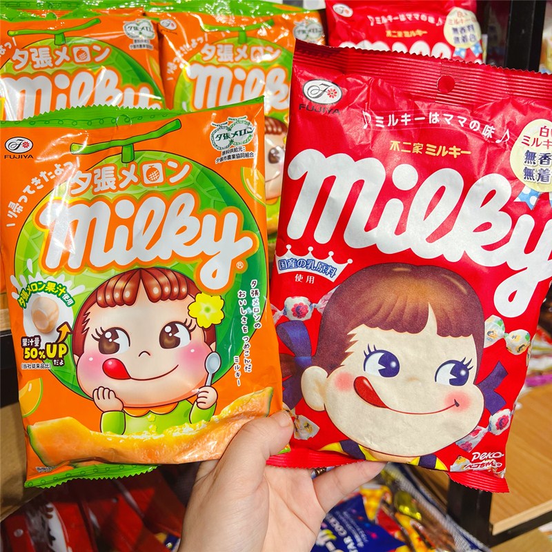 日本进口不二家FUJIYA复古纸质包装牛奶妹妹牛奶哈密瓜味软糖喜糖