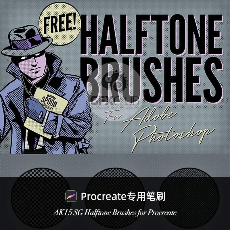 12支Procreate半色调网点笔刷SG Halftone iPad绘画画笔库 AK15