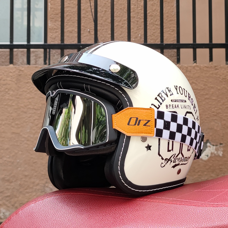 新ORZ复古哈雷头盔男女3C认证电动摩托车3/4盔半盔四季通用个性情
