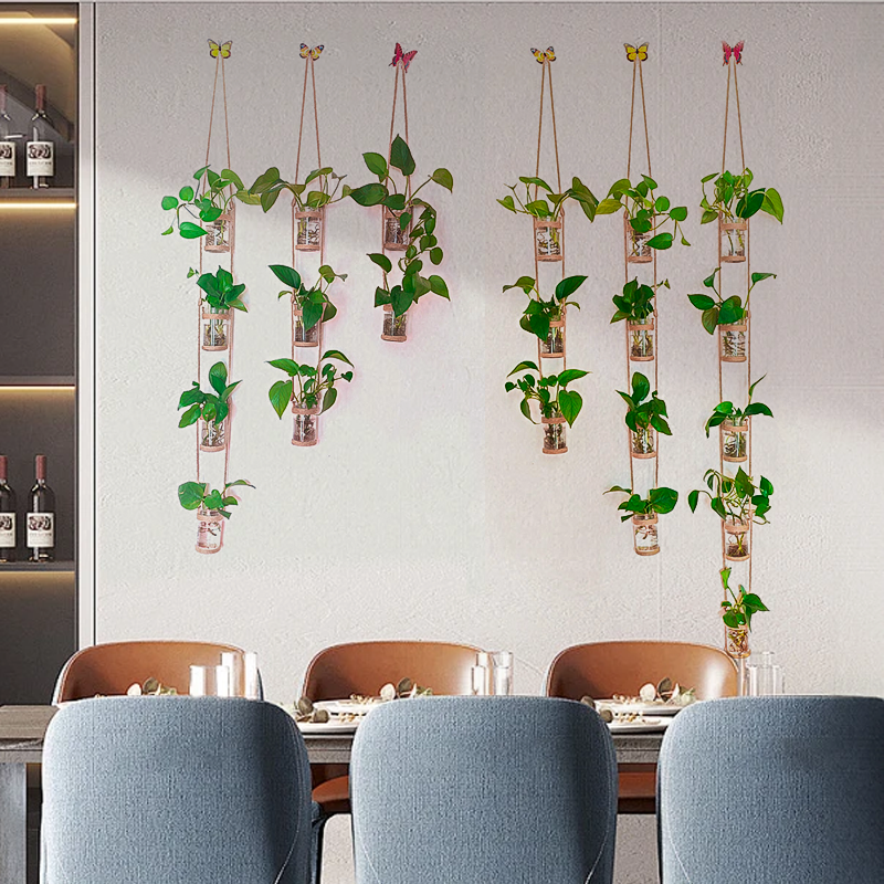 创意壁挂麻绳塑料花瓶水培绿萝植物风铃幼儿园居家背景墙装饰简约