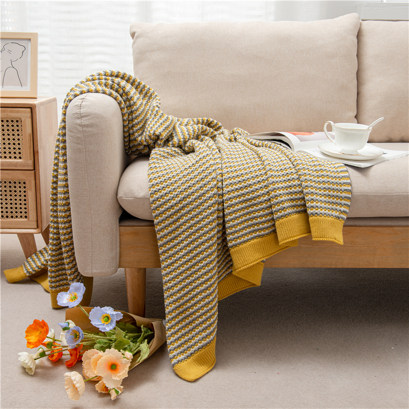 婆婆妈妈黄圣依家黄色针织毛线沙发毯北欧午睡小盖毯空调毯床上毯