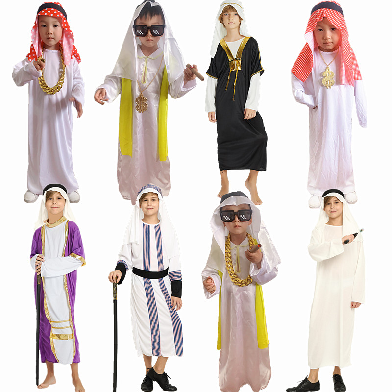 万圣节服装儿童阿拉伯套装cos舞会中东土豪项链道具迪拜王子长袍