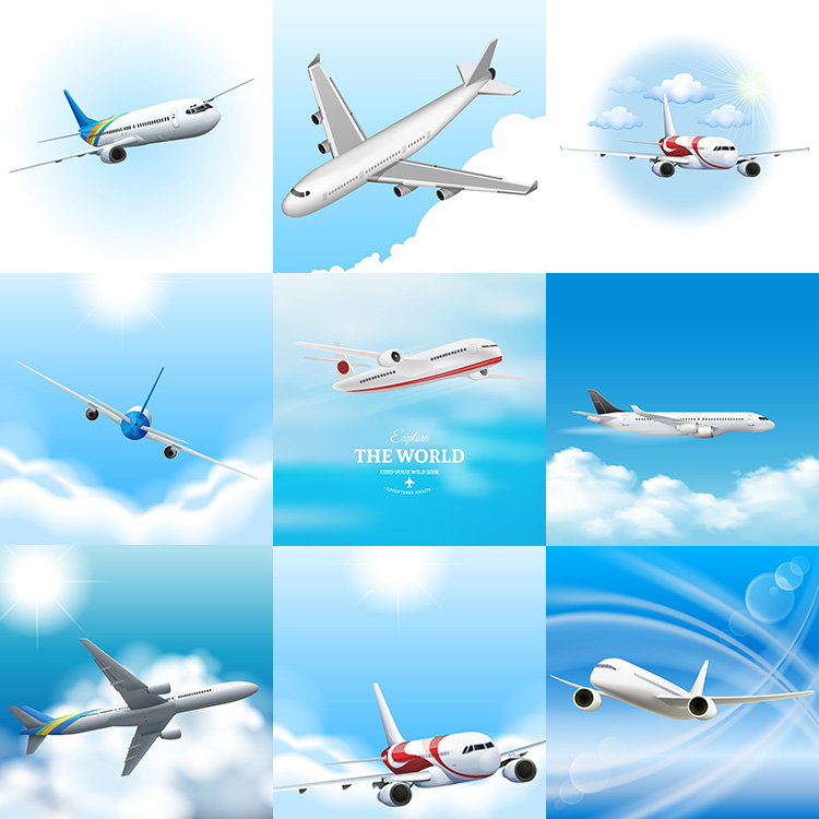 飞机插画背景 客机民航蓝天空中飞翔航行海报 AI格式矢量设计素材