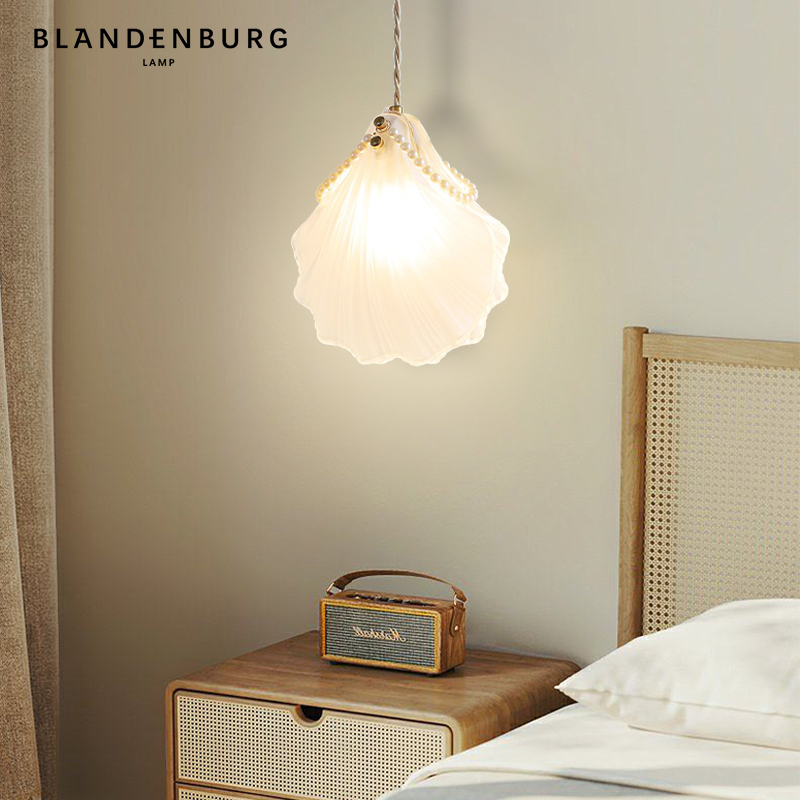 贝壳小吊灯法式轻奢创意个性设计水晶玻璃灯具浪漫温馨卧室床头灯