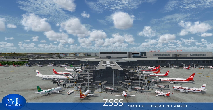 飞机哥zsss正版上海虹桥机场高清地景支持p3dv4模拟飞行fsx有夜景
