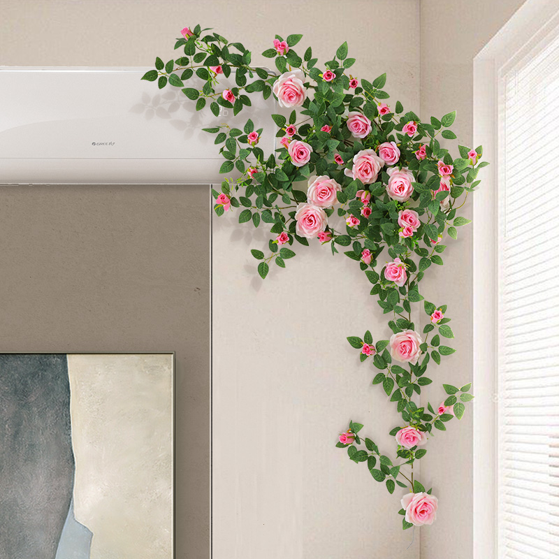 仿真玫瑰花藤蔓客厅室内阳台空调管道庭院装饰假花藤条墙壁挂绿植