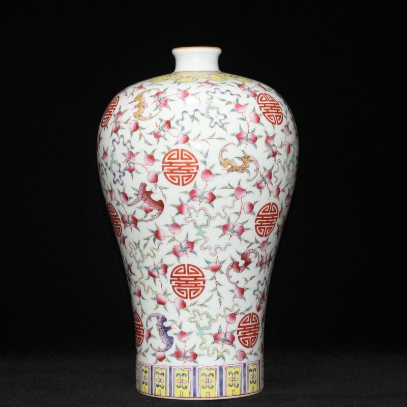 景德镇陶瓷器花瓶大清雍正年制仿古收藏摆件福寿双全梅瓶博古描金