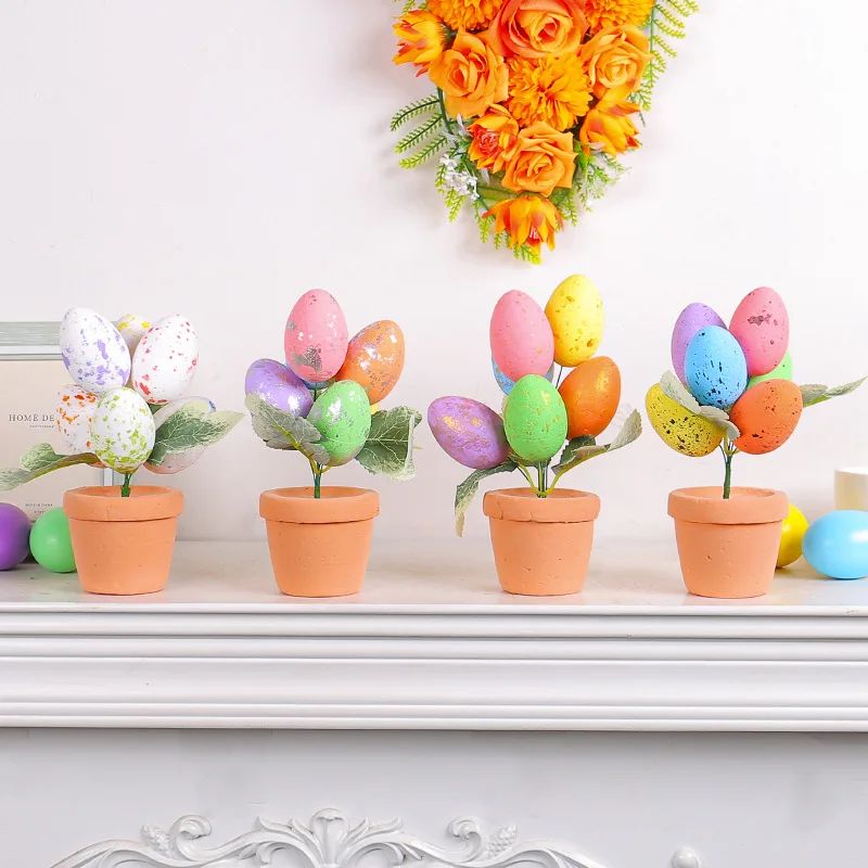 Cute Easter Simulation Colored Egg Potted Plant Table Orname