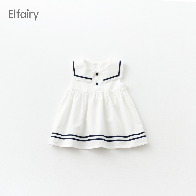 Elfairy小清新女童海军裙儿童夏装宝宝吊带背心裙婴儿连衣裙子棉