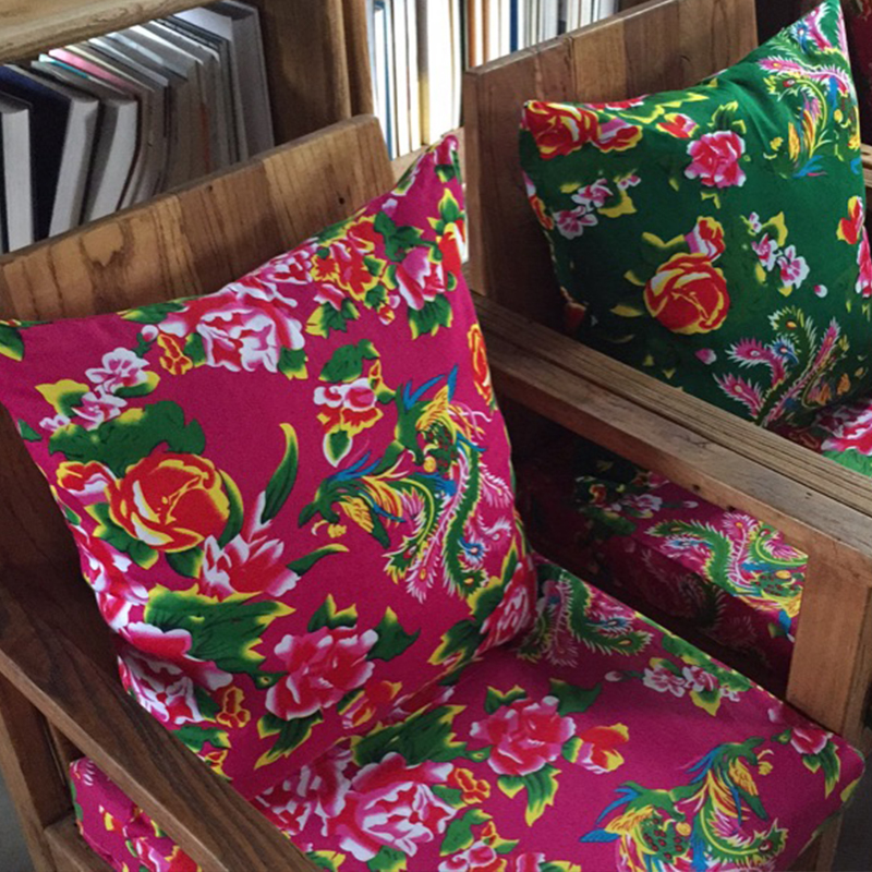 中国风特色东北大花布复古沙发靠垫套抱枕套红色不含枕芯可拆洗
