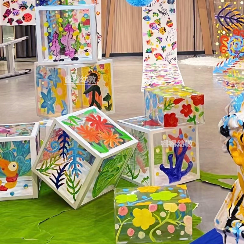 儿童创意手工透明盒装胶片涂鸦美术绘画学校小摆件区角投放材料