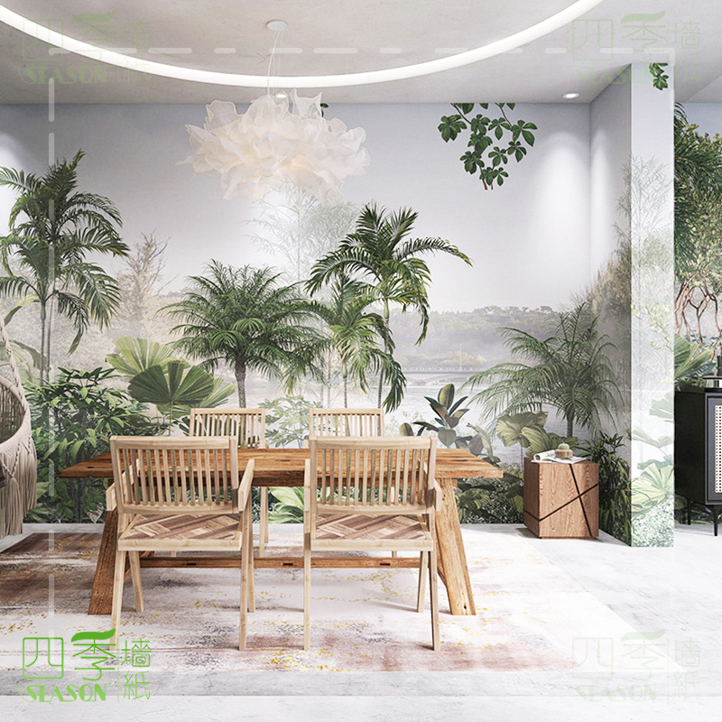 丛林植物热带雨林壁纸2022新款餐饮店墙纸风景大自然法式风格墙布